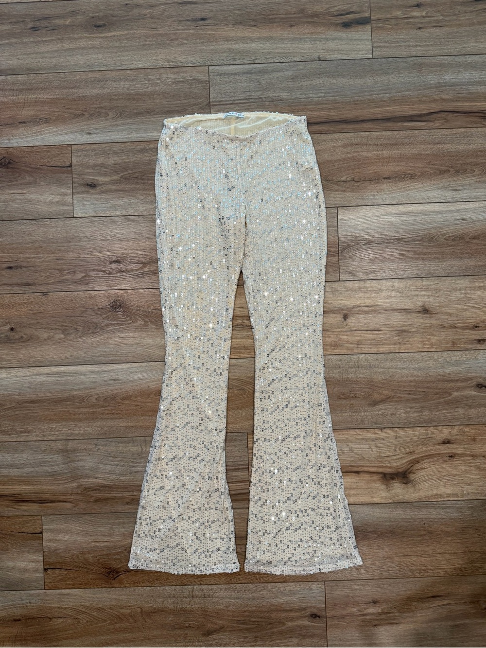 Lucy In The Sky Champagne Sequin Flare High Waisted Pants Festival Size Medium
